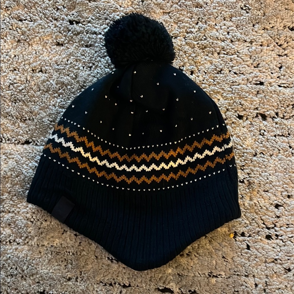 Kids' Blue and Brown Knit Pom-Pom Beanie